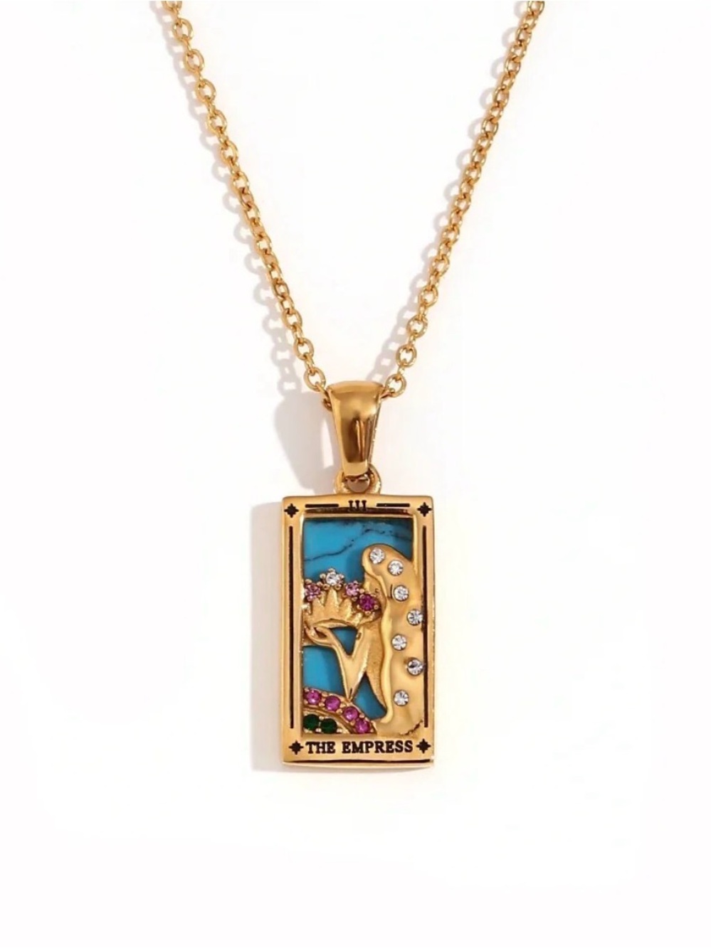 The Empress 18k Gold Plated Tarot Pendant Necklace with CZ Accents. New.